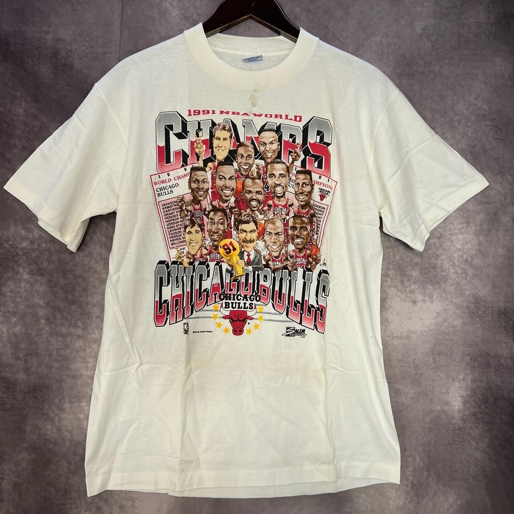 Vintage Chicago Bulls Shirt Mens Large White NBA‎ Basketball Champions Salem 90s